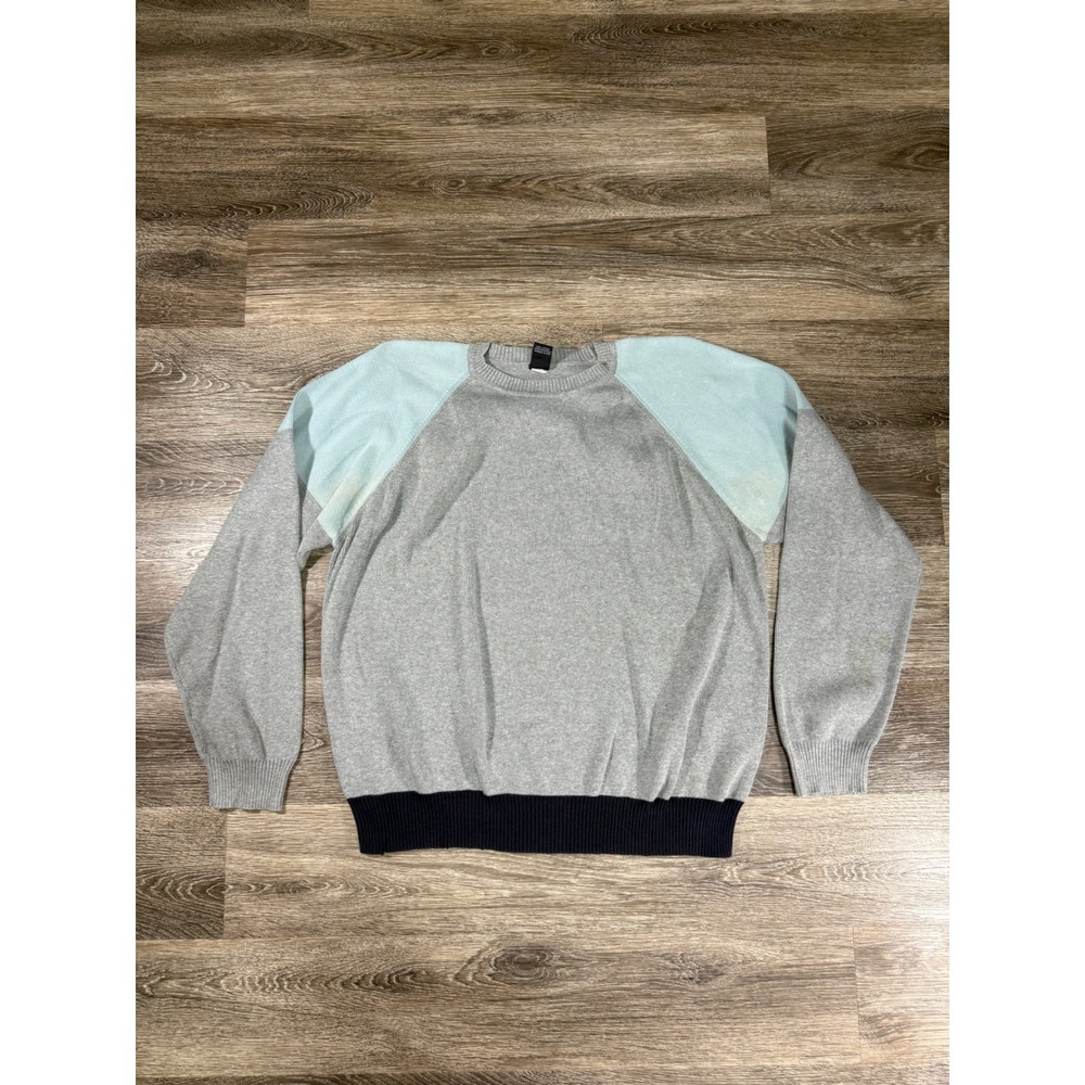 Gap Mens Colorblock Crewneck Sweater Grey Blue Navy Size Large Raglan Sleeve